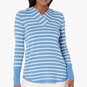 Nic Zoe Blue and White Striped knit Hoodie size S